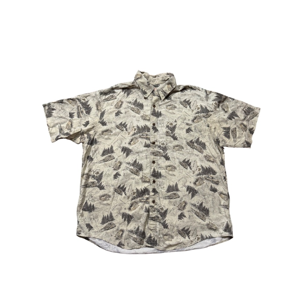 Woolrich Outdoor Map Print Button Up Shirt Men's XL‎ Camping Hiking 100% Cotton